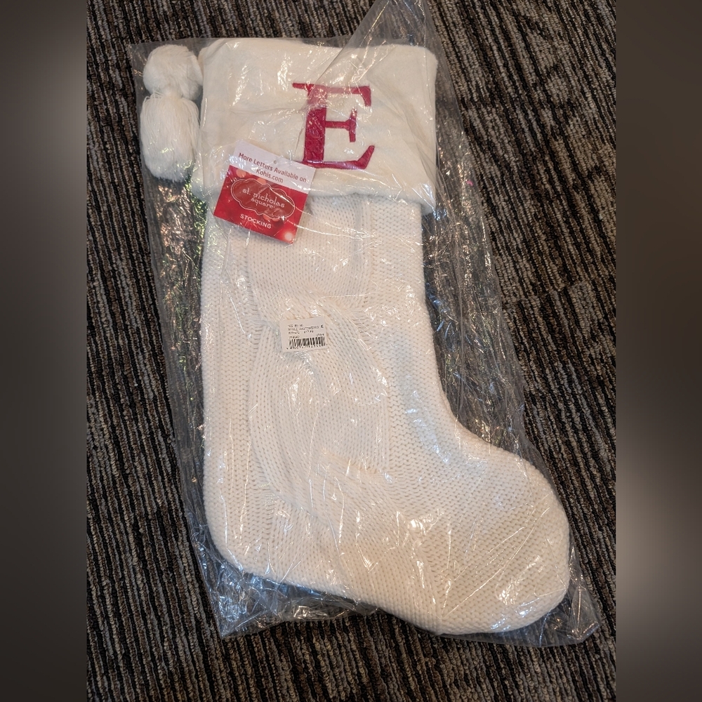 White Knit Stocking With "E"